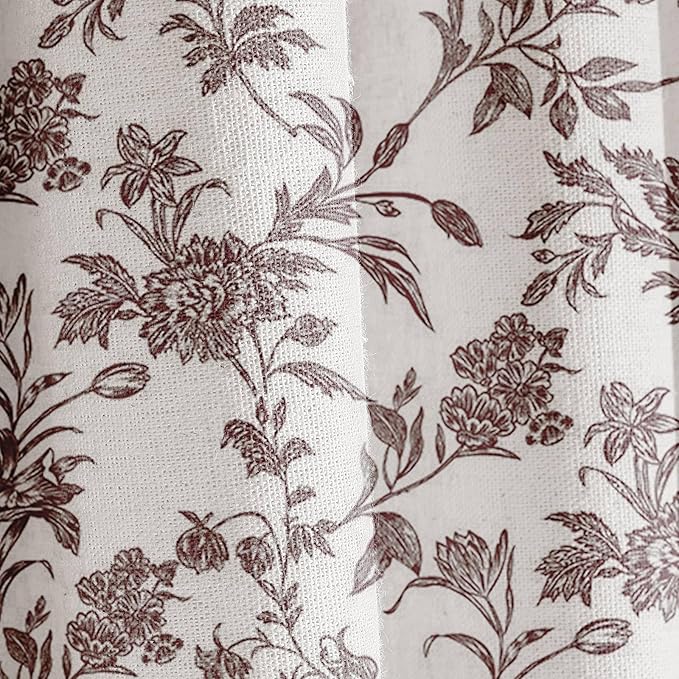Extra Long Brown Shower Curtain Floral Cotton Linen Cottagecore Shower Curtain for Bathroom 90" L x 72" W
