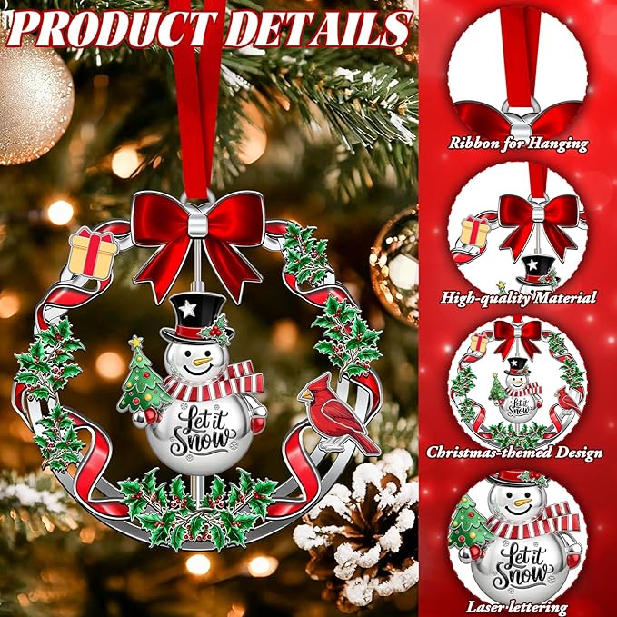 Dated Christmas Ornament 2025 Decoration - Rotatable Snowman Metal Hanging Decoration for Xmas Tree, Wreath, Mantel | Holiday Keepsake Gift for Family & Friends