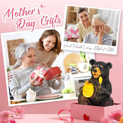 GIGALUMI Solar Garden Decor Cute Bear Statues Outdoor, Birthday Gifts for Mom Grandma Women, Retirement Housewarming Gifts Bear Figurine Lawn Ornament for Garden Yard Patio Balcony