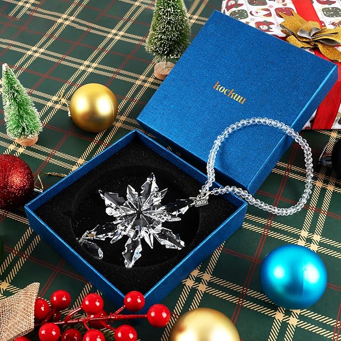 2025 Christmas Ornament Crystal Snowflake with Crystal Drop Pendant and 2025 Engraved Tag for Winter Christmas Tree Decoration Keepsake Gifts Clear