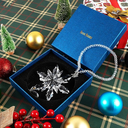 2025 Christmas Ornament Crystal Snowflake with Crystal Drop Pendant and 2025 Engraved Tag for Winter Christmas Tree Decoration Keepsake Gifts Clear