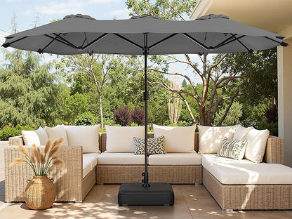 Shintenchi 16FT Large Patio Umbrella with Base, Outdoor Double-Sided Rectangular Umbrella, Market Umbrella with Crank Handle for Poolside Lawn Garden, Gray