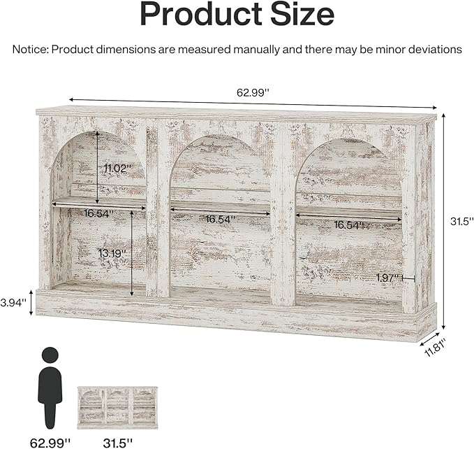 Tribesigns Farmhouse Console Table, 63-Inch Long Entryway Table with 3 Tier Storage, Wooden Rectangular Sofa Table Behind The Couch for Entrance, Hallway, Living Room, Distressed White