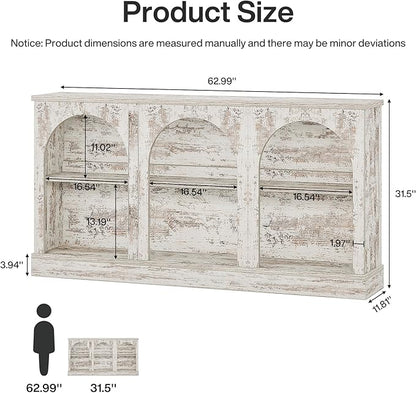 Tribesigns Farmhouse Console Table, 63-Inch Long Entryway Table with 3 Tier Storage, Wooden Rectangular Sofa Table Behind The Couch for Entrance, Hallway, Living Room, Distressed White