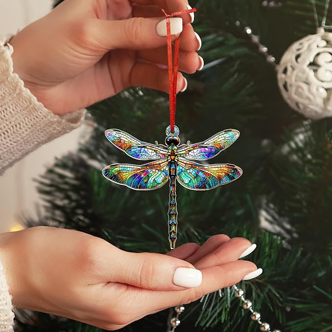 OASSIE Christmas Dragonfly Gifts for Women - Acrylic Christmas Ornaments 2025 for Tree with Card - Dragonflies Decor for Home Garden Decorations, Gifts Ideas for Mom Grandma Friends
