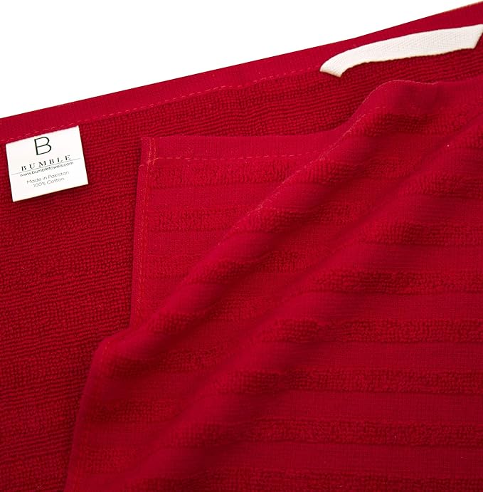 Premium Kitchen Towels 6 Pack Large Cotton Flat Terry Absorbent Tea Towels with Hanging Loop Red Striped 20x28