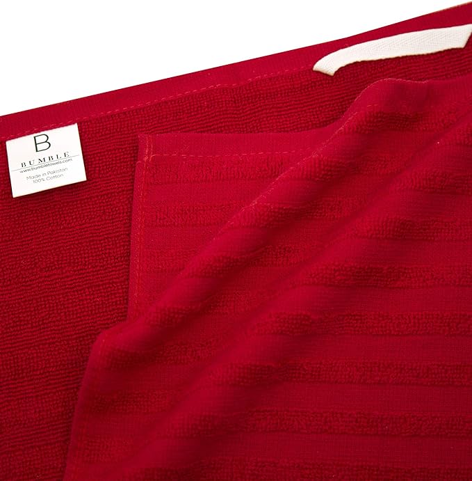 Premium Kitchen Towels 6 Pack Large Cotton Hand Towels Flat Terry Absorbent Hanging Loop Wide Stripe Red 20x28