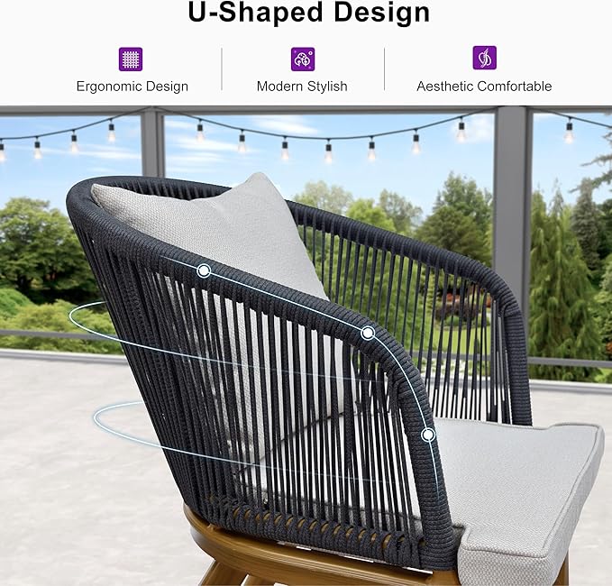 PURPLE LEAF 9 Pieces Patio Dining Table Set Wicker Outdoor Furniture Rectangular Table and Chairs Set for Garden Patio Teak-Finish Aluminum Frame Backyard Kitchen Set, Cushions and Pillows Included