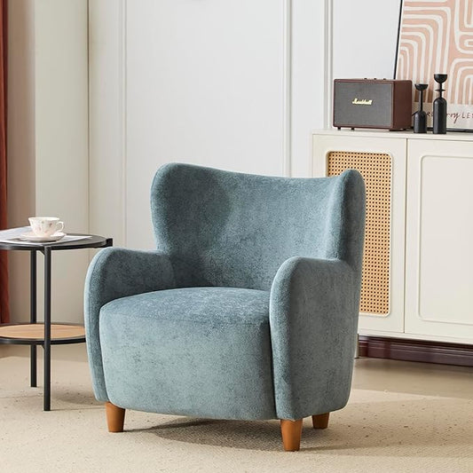 Christopher Knight Home Auden Wooden Low Profile Accent Chair, Velvet Upholstered Wingback Living Room Lounge Chair, Bedroom Comfy Reading Chair, Curved Backrest Single Sofa with Armrest, Dusty Blue