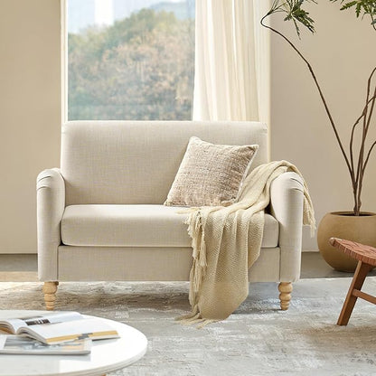 EcoHarbor Living 50.5" Mid-Century Modern Couch, Upholstered Sofa with Armrests, Stripe Mini Couches for Small Spaces, Living Room, Bedroom, Office, Apartment, Linen