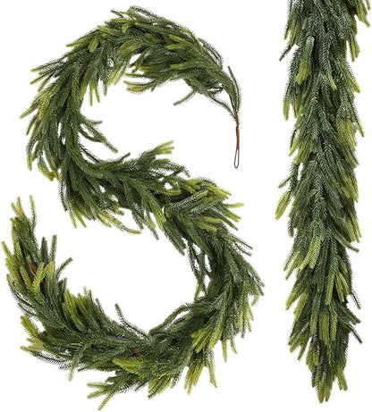 Sherika 1 PCS 6 FT Artificial Norfolk Pine Garlands,Real Touch Gradient Chirsmas Garland, Faux Pine Garland for Indoor Chrismas Decoration Table DIY Wall Decor