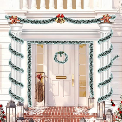 50 Feet Green White Christmas Tinsel Garland Metallic Twist Shiny Garland for Christmas Tree Decorations, Xmas Hanging Decor Xmas Tree Decor for Home Office Mantle Indoor Outdoor Holiday Party