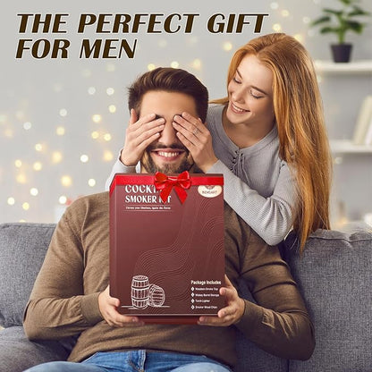 Whiskey Smoker Kit with Charred Wood Barrel (Patent Pending) – Cocktail Smoker with Torch & 6 Premium Wood Chips for Old Fashioned & Whiskey – Perfect Home Bar Gift for Men, Dad, Husband (No Butane)