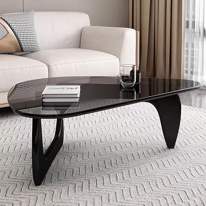 Modern Glass Coffee Table for Living Room, Black mid Century Modern Coffee Table, Sleek Coffee Tables, Suitable for Bedroom Living Room Reception Office Tables（Black/Grey，Large）