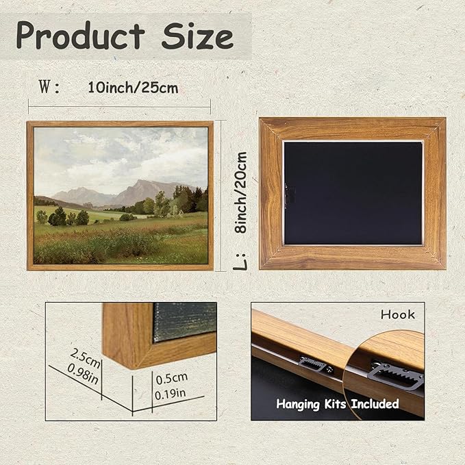 KBKBART Framed Vintage Landscape Wall Art Prints, Retro Muted Green Forest Valley Nature Wilderness Canvas Painting, Farmhouse Decor Wall Art for Bedroom, Bathroom,Vintage Wall Decor(8"x10")