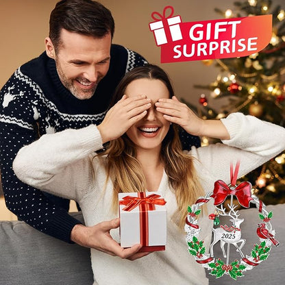 Christmas Ornament 2025 for Christmas Tree Decorations, Dated 2025 Christmas Wreath Ornament with Rotatable Deer for Holiday Decorative Keepsake Gift(Metal,1 Pack)