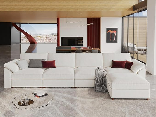 EASE MOOSE Extra Large Modular Sectional Sofa, Modern Oversized L Shape Sectional Couch,Comfty Deep Seat Chenille Modular Sofa with Ottoman,White