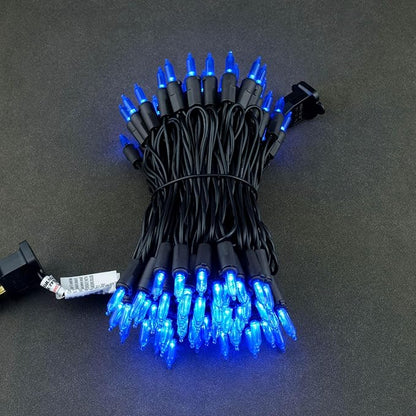 YULETIME Blue LED Christmas Lights with Black Wire, 33 ft 100 Count UL Certified Commercial Grade Halloween String Light Set (Blue - Black Wire)