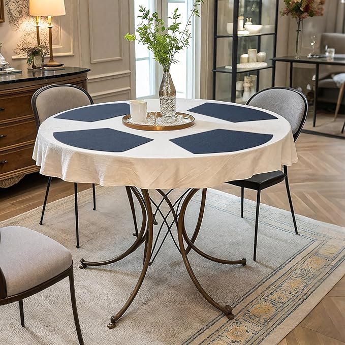 Homaxy Round Table Placemats Set of 6, Washable Wedge Shaped Faux Leather Table Mats, Wipeable Kitchen Dinner Place Mats for Indoor Outdoor, Navy Blue