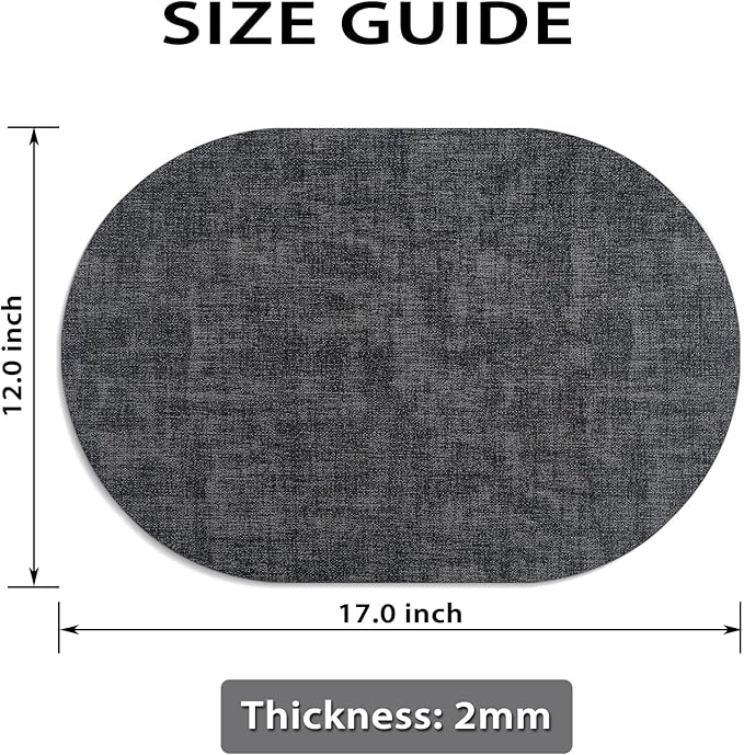 Placemats for Dining Table Set of 4 Non-Slip, Heat Resistant Oval Leather Placemat Double Layer, Waterproof Table Mats Easy to Clean for Kitchen Dining Room Coffee Office Table, Charcoal