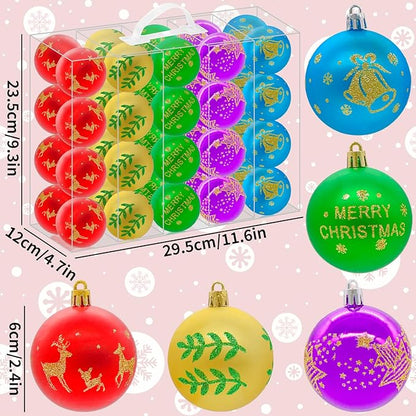 40PCS 2.36" Christmas Balls Ornaments, Plastic Christmas Tree Ornaments, Holiday Baubles, Hanging Decorations for Xmas Trees Holiday Party, Gold Red Purple Baubles