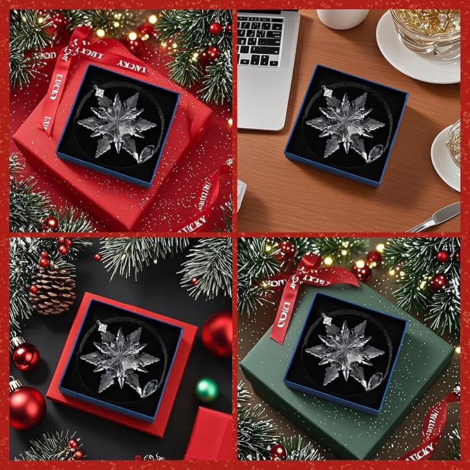 2025 Annual Christmas Ornaments Crystal Snowflake Star - Christmas Tree Ornaments Pendant Crystal Sun Catcher Home Hanging Decor(2025 White 3floors)