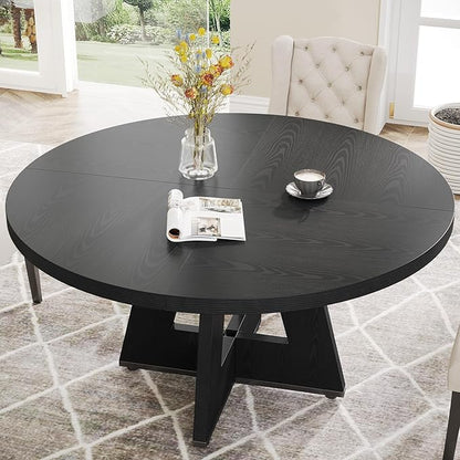 Tribesigns Farmhouse Dining Table 47 Inch Round Dinner Table for 4 Rustic Round, Black