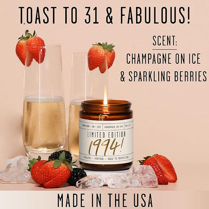 31st Birthday Gifts for Women - 'Limited Edition 1994' Soy Candle, w/Champagne on Ice I 31 Birthday Gifts for Women I 31rd Gift for Her Ideas I 9oz Reusable Jar, 50Hr Burn, Made in USA