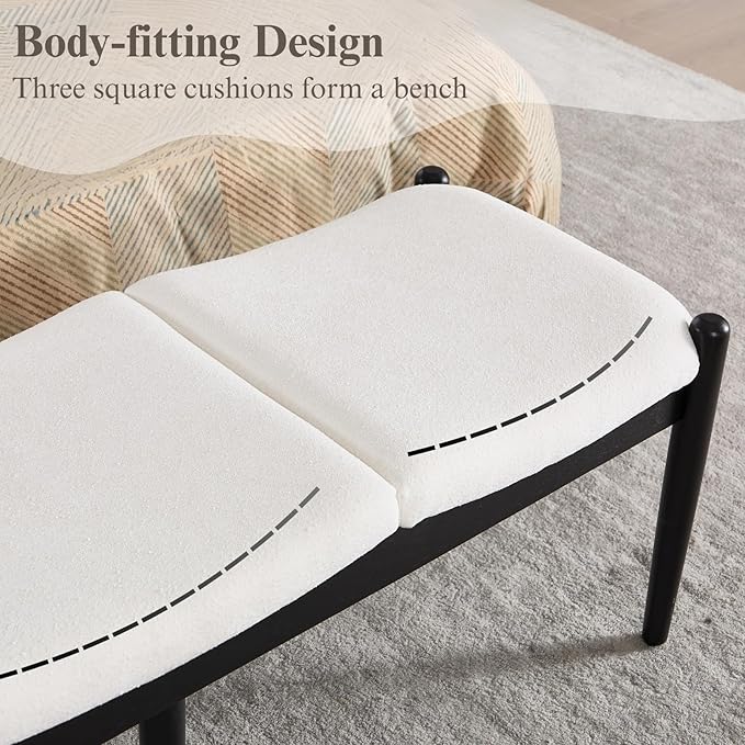 DUOMAY 55'' Modern Ottoman Bench, Chenille Upholstered Entryway Bench Bedroom Bench with Wood Legs, End of Bed Bench for Bedroom, Living Room, Corners, Kitchen, White