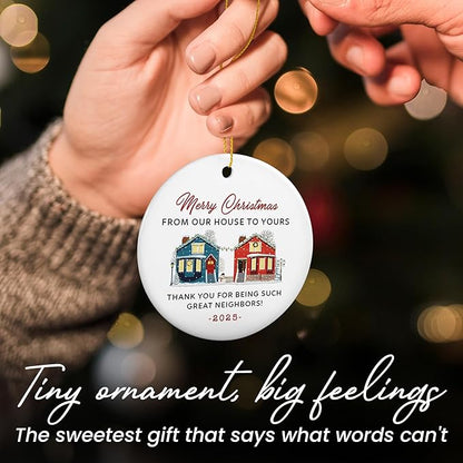Christmas Neighbor Gifts for Women Men - Ceramic Christmas Ornaments 2025 with Card for Tree Decorations - Friend Gifts for Neighbors, Ornaments for Neighbors, Awesome Neighbor Gift for Friend