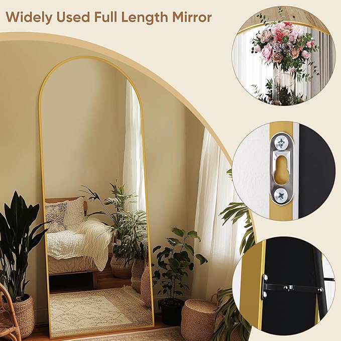 Full Length Mirror, 71"x32" Oversized Arched Large Standing, Tall Body Floor Mirror Wall Hanging for Bedroom Living Room Aluminum Frame,Gold