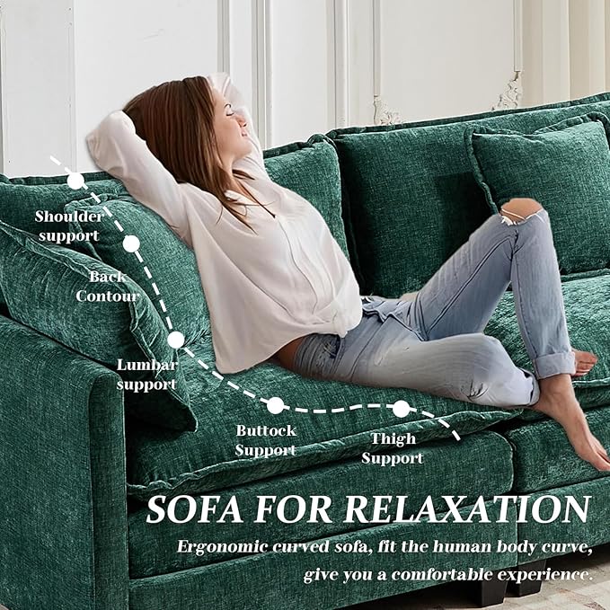 SoarFlash 143.2" Chenille Sectional Sofa, Comfy U Shaped Modular Coush Sofa with Ottoman, Modern 4 Seat Couch Deep Seat Sofa Set for Living Room,Green