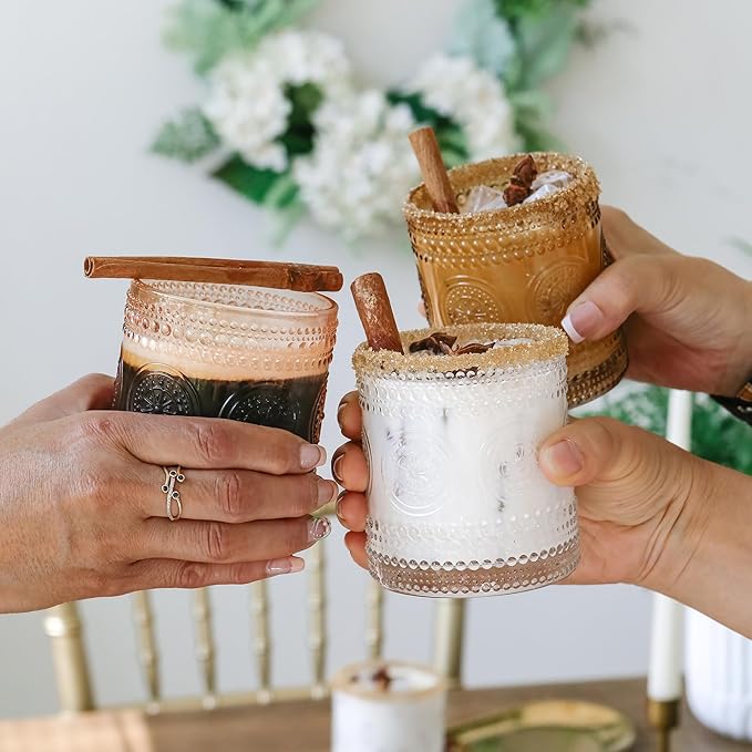 Kate Aspen Hobnail Beaded Floral Rose Gold Drinking Glasses Set of 6, (10 oz) Vintage Glassware Set Cocktail Glass Set, Juice Glass, Water Cups | Great Hostess Gift & Gift for New Home Owners