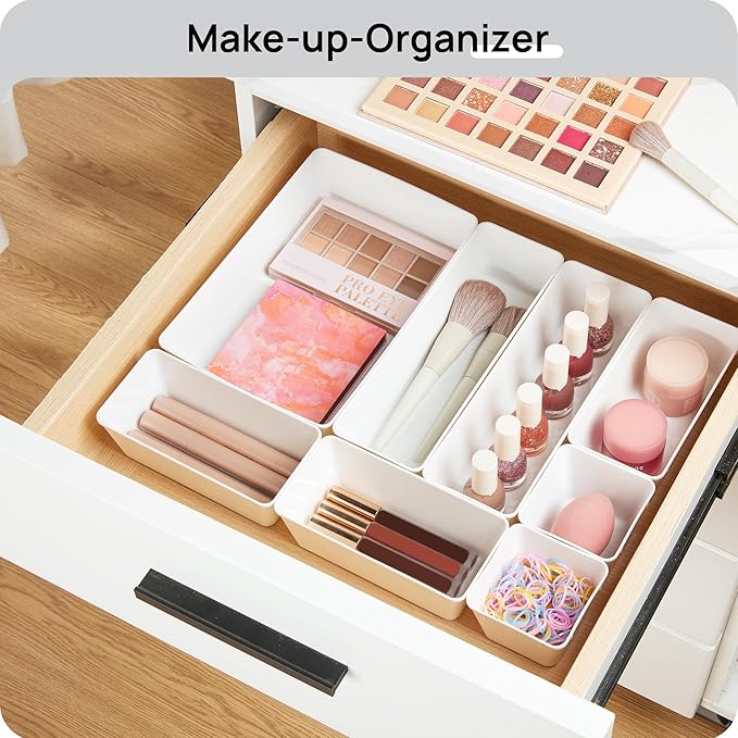 Vtopmart 25 PCS Plastic Drawer Organizers Set, 4-Size Versatile Bathroom and Vanity Drawer Organizer, Storage Bins for Makeup, Bedroom, Kitchen Gadgets Utensils and Office