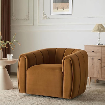 Christopher Knight Home Monroe Velvet Swivel Club Chair,Armchair with 360-Degree Rotation,Upholstered Barrel Swivel Sofa Chair for Living Room/Bedroom,Tufted Back,Thick Cushion, Iron Base, Dark Yellow