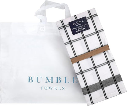 Premium Kitchen Towels 6 Pack Large Cotton Flat Terry Absorbent Tea Towels with Hanging Loop Black Check 20x28