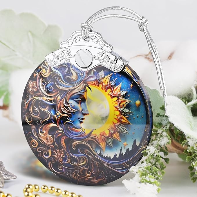 Christmas Ornament, 2025 Ornaments for Christmas Tree, Stained Glass Hanging Ornament, Holiday Ornaments, Unique Gift Idea - Sun and Moon Together