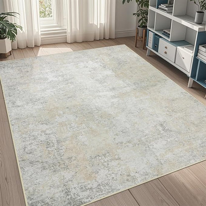 5x7 Area Rugs for Living Room Rug Washable: Abstract Rug for Dining Room Bedroom Carpet Non Slip 5 by 7 Indoor Modern Nursery Home Office Beige Grey