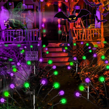 Halloween Decorations Outdoor Solar Pathway Lights, 6 Pack 48LED Solar Firefly Lights Green and Purple, Sway by Wind, Waterproof Solar Halloween Lights for Patio Garden Yard Lawn Horror Party Decor