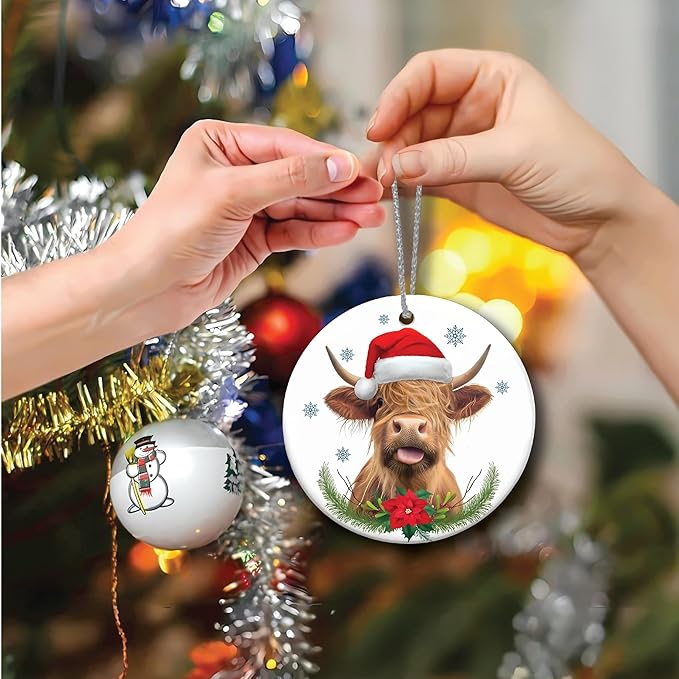 Ornaments Highland Cow Gifts for Women, Farmhouse Christmas Cow Decor, Christmas Tree Ornament, Friendship Elephant Ornament, Highland Cow Gifts, Highland Cow Decor