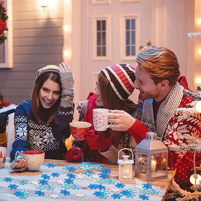 120Pcs Winter Acrylic Snowflake Ornaments 3D Blue Translucent Snowflake Crystals Gems Christmas Xmas Pendant Beads DIY Crafts for Vase Filler, Party Wedding Arts Crafts Decoration