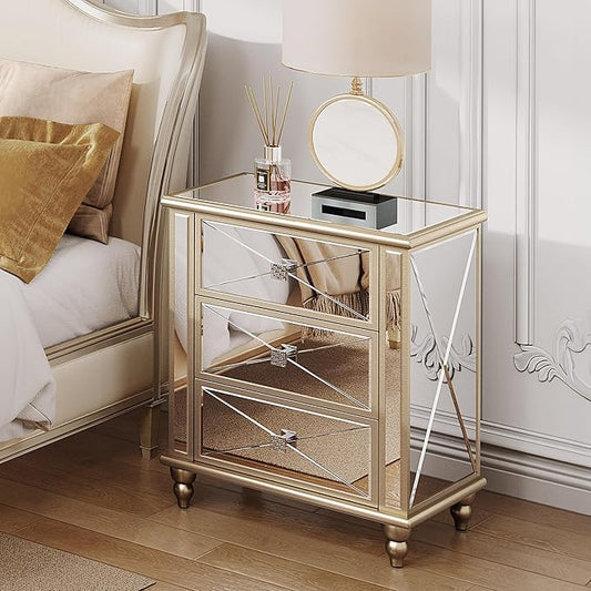 DWVO Gold 3 Drawers Dressers 23 Accent Chest with 3 Storage Drawers