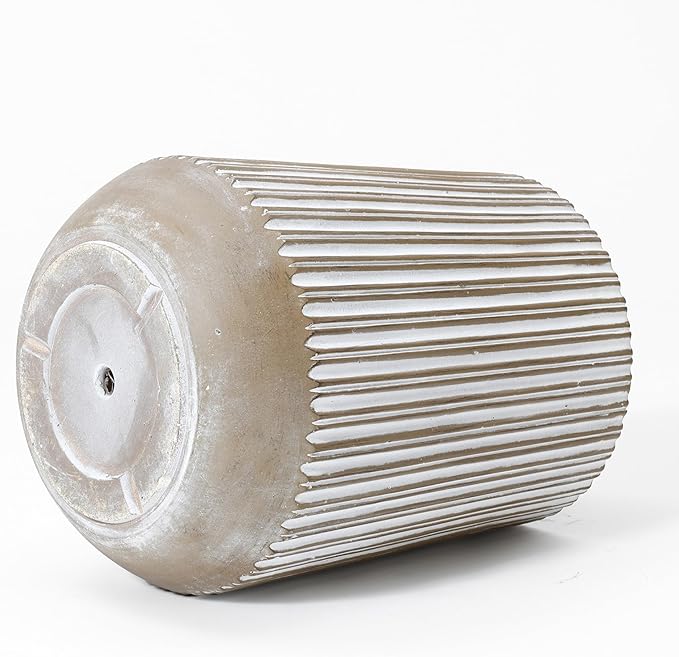 LuxenHome 16.1" H Concrete Tall Planter, Large Outdoor Indoor Plant Pot with Drainage Hole and Rubber Plug, Round Flower Pots for Plants, Handmade Modern Striped Planter Pots for Home Garden Patio