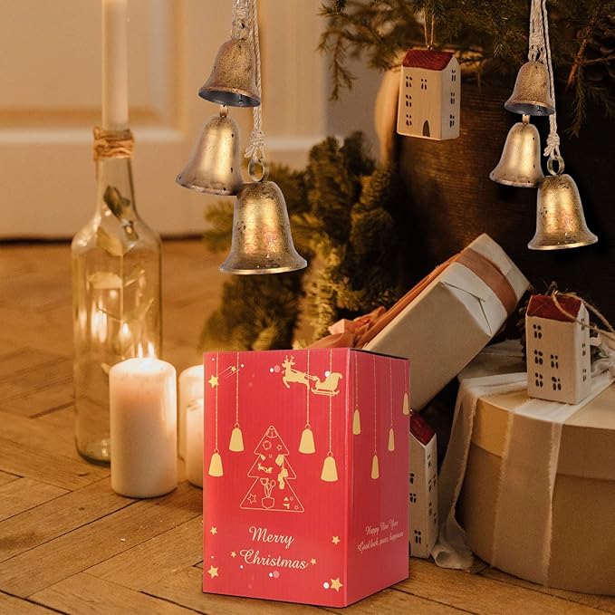 Styleonme Decorative Bells, Classic Bell-Shaped Bell, Vintage Handmade and Rustic Lucky Christmas Bells Hanging on a Rope, Gifts for Mom, Grandma, and Women