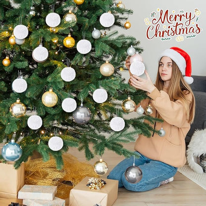 12Pcs Furry Christmas Ball Ornament for Xmas Tree White Soft Faux Fur Pom Pom Ball Ornaments Christmas Tree Hanging Decorations for Winter Party Home Decor Costume Supplies