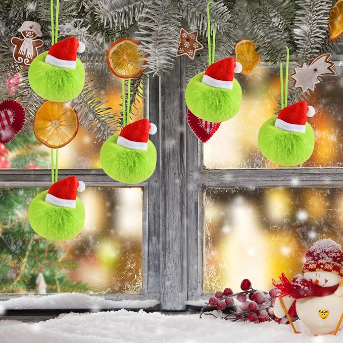 ASTARON 12 Pcs Christmas Lime Green Furry Ball Ornaments for Christmas Tree Decorations Soft Faux Fur Pom Pom Ball Ornaments for Fireplace Mantel Wall Xmas Decor Party Supplies