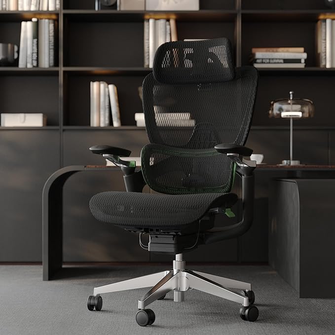Ergonomic Office Chair, Mesh Home Desk Chair with Adaptive Lumbar Support, Gaming Chair with Headrest, 5D Armrest,90-130°Tilt, BIFMA Certified, Model Zen (Green)