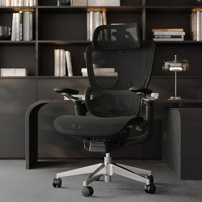 Ergonomic Office Chair, Mesh Home Desk Chair with Adaptive Lumbar Support, Gaming Chair with Headrest, 5D Armrest,90-130°Tilt, BIFMA Certified, Model Zen (Green)