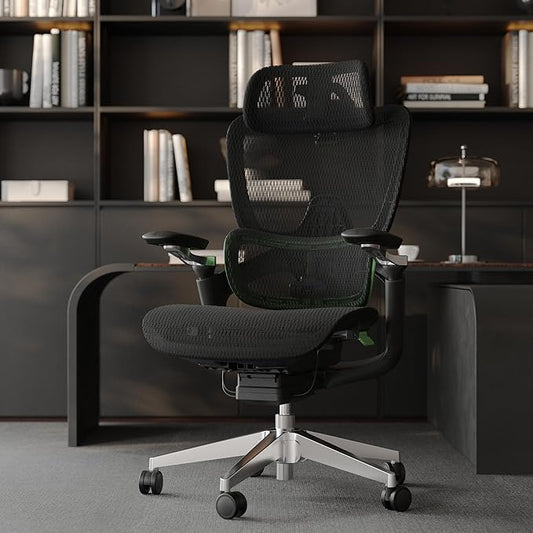 Ergonomic Office Chair, Mesh Home Desk Chair with Adaptive Lumbar Support, Gaming Chair with Headrest, 5D Armrest,90-130°Tilt, BIFMA Certified, Model Zen (Green)