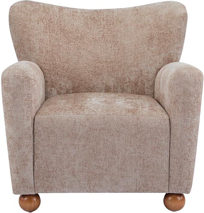 Christopher Knight Home Lindy Wingback Accent Chair, Upholstered Armchair with Rounded Wooden Legs, Curved Backrest Single Sofa, Soft Cushion Seating, Comfy Lounge Chair for Living Room, Beige Brown